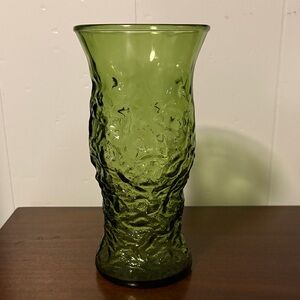 Vintage E.O. Brody & Co. Cleveland Emerald Green Crinkle Glass Vase 9.5”
